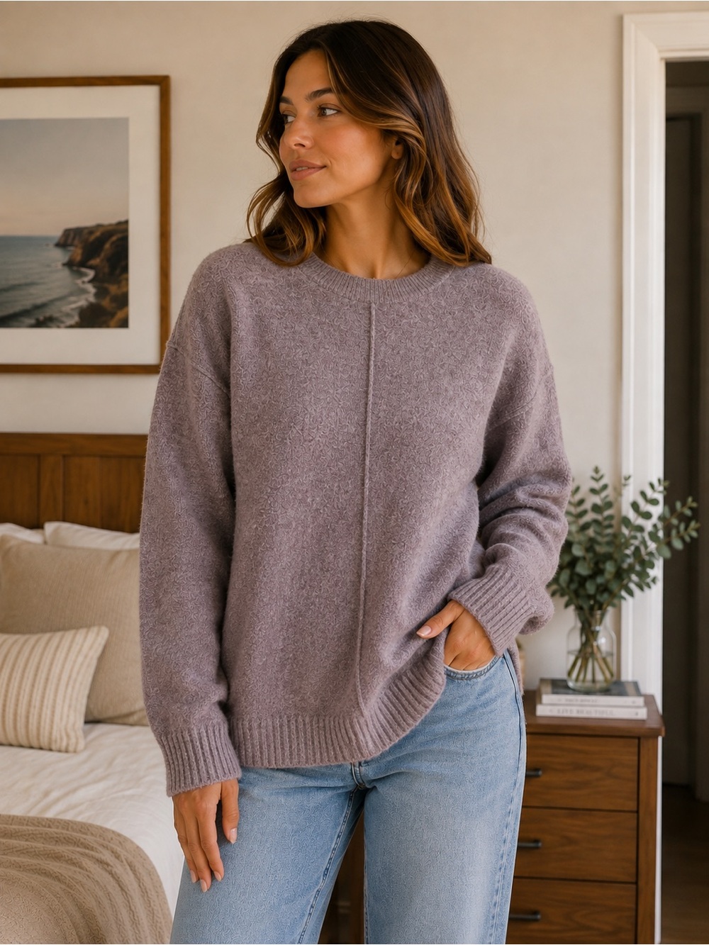 Cozy Lavender Crewneck Sweater - Women